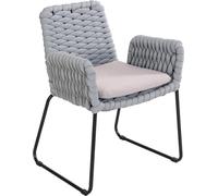 Home Deluxe Chaise de jardin avec accoudoirs en corde tressée BALERO Gris clair - 1 set | Tissu de corde, corde tissée, chaise d'extérieur, robuste, confort d'assise, tressage élaboré