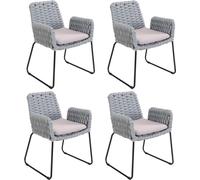 HOME DELUXE Chaise de jardin avec accoudoirs en corde tressée BALERO Gris clair - Lot de 4 | Revêtement en corde, tissu en corde, chaise d'extérieur, robuste, confortable, motif tressé sophistiqué