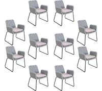 Home Deluxe Chaise de jardin avec accoudoirs en corde tressée BALERO Gris clair - Set de 10 | Tissu de corde, corde tissée, chaise d'extérieur, robuste, confort d'assise, tressage élaboré