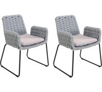 Home Deluxe Chaise de jardin avec accoudoirs en corde tressée BALERO gris clair - set de 2 pièces | Tissu de corde, corde tissée, chaise d'extérieur, robuste, confort d'assise, tressage élaboré