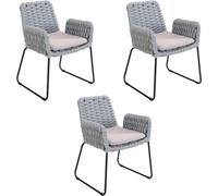 Home Deluxe Chaise de jardin avec accoudoirs en corde tressée BALERO Gris clair - Set de 3 | Tissu de corde, corde tissée, chaise d'extérieur, robuste, confort d'assise, tressage élaboré