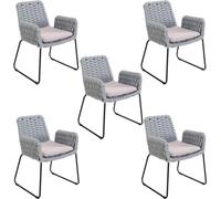 Home Deluxe Chaise de jardin avec accoudoirs en corde tressée BALERO Gris clair - set de 5 | Tissu de corde, corde tissée, chaise d'extérieur, robuste, confort d'assise, tressage élaboré