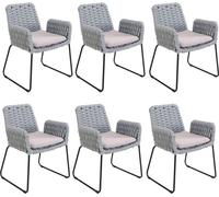 Home Deluxe Chaise de jardin avec accoudoirs en corde tressée BALERO Gris clair - Set de 6 | Tissu de corde, Tissu de corde, Chaise d'extérieur, Robuste, Confort d'assise, Motif de tressage élaboré