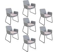 Home Deluxe Chaise de jardin avec accoudoirs en corde tressée BALERO Gris clair - set de 7 | Tissu de corde, corde tissée, chaise d'extérieur, robuste, confort d'assise, tressage élaboré