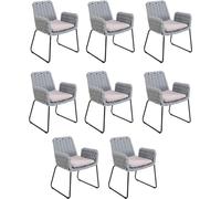 Home Deluxe Chaise de jardin avec accoudoirs en corde tressée BALERO Gris clair - set de 8 | Tissu de corde, corde tissée, chaise d'extérieur, robuste, confort d'assise, tressage élaboré