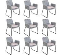 Home Deluxe Chaise de jardin avec accoudoirs en corde tressée BALERO Gris clair - set de 9 | Tissu de corde, corde tissée, chaise d'extérieur, robuste, confort d'assise, tressage élaboré