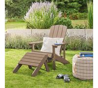 HOME DELUXE Chaise de jardin FAREA – Marron | Chaise d'extérieur confortable avec tabouret en plastique HDPE pour terrasse et jardin