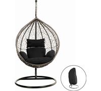 HOME DELUXE - Fauteuil suspendu Cielo - Noir, hauteur 200 cm - avec housse de protection contre la pluie, structure, coussins d'assise et de dossier I Fauteuil suspendu en polyrotin, balancelle de jar