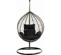 HOME DELUXE - Fauteuil suspendu Cielo - Noir, hauteur 200 cm - avec support, coussins d'assise et de dossier I Polyrotin Fauteuil suspendu Balançoire de jardin Panier suspendu