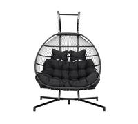 HOME DELUXE Fauteuil Suspendu LOMA - Pliable, 2 Places en Noir| Fauteuil Confortable pour l'intérieur et l'extérieur