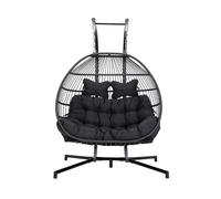 HOME DELUXE Fauteuil suspendu LOMA – Pliable, 2 places en noir| Panier suspendu, chaise suspendue, meubles de jardin, balancelle