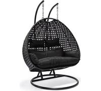 HOME DELUXE - Fauteuil suspendu TWIN - Noir, hauteur 195 cm - avec housse de protection contre la pluie, structure, coussins d'assise et de dossier I Fauteuil suspendu en polyrotin, balancelle de jard