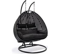 HOME DELUXE - Fauteuil suspendu TWIN - Noir, hauteur 195 cm - avec support, coussins d'assise et de dossier inclus I Fauteuil suspendu en polyrotin Balançoire de jardin Panier suspendu