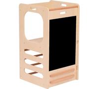 HOME DELUXE I Tour d'apprentissage NILO – bois mélangé, placage de bouleau avec âme en peuplier et bois de hêtre (93 x 52 x 50 cm) | Fonction 3 en 1 : tour d'apprentissage, toboggan, tableau noir