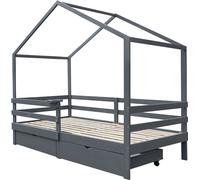 HOME DELUXE - Lit d'enfant Wolkenland avec tiroirs - 90 x 200 cm, couleur : gris, bois de pin, avec barrière de sécurité et support pour Toniebox I Lit bébé Lit enfant Lit bébé