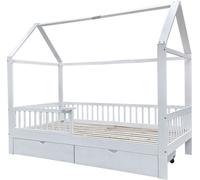 HOME DELUXE - Lit enfant STERNENLAND avec tiroirs - 90 x 200 cm, couleur : blanc, bois de pin, avec barrière de sécurité et support pour Toniebox I Lit bébé Lit enfant Lit bébé