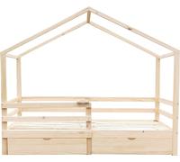 HOME DELUXE - Lit enfant Wolkenland avec tiroirs - 90 x 200 cm, couleur : naturel, bois de pin, avec barrière de sécurité et support pour Toniebox I Lit bébé Lit enfant Lit bébé