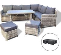 HOME DELUXE - Salon de jardin en polyrotin Bahia avec housse - avec tabouret, table avec plateau en verre et coussins d'assise I Meubles de salon, canapé d'extérieur, meubles de jardin et de balcon...