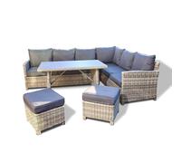 HOME DELUXE - Salon de jardin en polyrotin BAHIA - avec tabouret, table avec plateau en verre et coussins d'assise I Meubles de salon, canapé d'extérieur, meubles de jardin et de balcon
