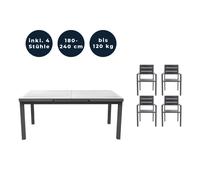HOME DELUXE - Table de jardin extensible - CALIDO - env. 180 (240) x 97,5 x 76,5 cm - 4 chaises incluses, piètement en aluminium, plateau en verre - accessoires inclus I Meubles de jardin Table extens