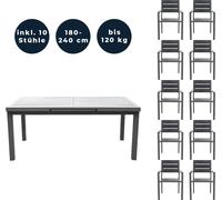HOME DELUXE - Table de jardin extensible - CALIDO - env. 180 (240) x 97,5 x 76,5 cm - avec 10 chaises, structure en aluminium, plateau en verre - accessoires inclus I Mobilier de jardin Table extensib