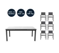 HOME DELUXE - Table de jardin extensible - CALIDO - env. 180 (240) x 97,5 x 76,5 cm - avec 6 chaises, structure en aluminium, plateau en verre - accessoires inclus I Meubles de jardin Table extensible