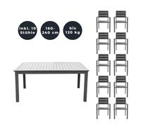 HOME DELUXE - Table de jardin extensible - CASA - env. 160 (240) x 100 x 74 cm - avec 10 chaises, piètement et plateau en aluminium - accessoires inclus I Meubles de jardin Table extensible Ensemble p