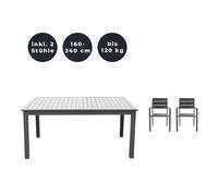 HOME DELUXE - Table de jardin extensible - CASA - env. 160 (240) x 100 x 74 cm - avec 2 chaises, structure et plateau en aluminium - accessoires inclus I Mobilier de jardin Table extensible Ensemble p