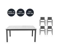 HOME DELUXE - Table de jardin extensible - CASA - env. 160 (240) x 100 x 74 cm - avec 4 chaises, piètement et plateau en aluminium - accessoires inclus I Mobilier de jardin Table extensible Ensemble p