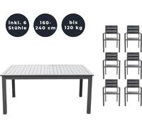 HOME DELUXE - Table de jardin extensible - CASA - env. 160 (240) x 100 x 74 cm - avec 6 chaises, structure et plateau en aluminium - accessoires inclus I Meubles de jardin Table extensible Ensemble po