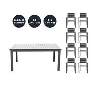 HOME DELUXE - Table de jardin extensible - CASA - env. 160 (240) x 100 x 74 cm - avec 8 chaises, piètement et plateau en aluminium - accessoires inclus I Meubles de jardin Table extensible Ensemble po