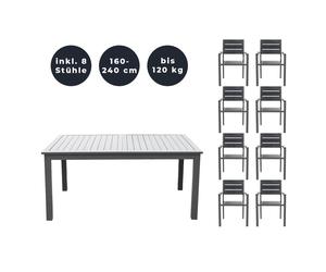 HOME DELUXE - Table de jardin extensible - CASA - env. 160 (240) x 100 x 74 cm - avec 8 chaises, piètement et plateau en aluminium - accessoires inclus I Meubles de jardin Table extensible Ensemble po