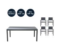 HOME DELUXE - Table de jardin extensible - SOL - env. 180 (240) x 90 x 75 cm - 4 chaises incluses, accessoires inclus I Meubles de jardin Table extensible Ensemble de balcon