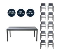 HOME DELUXE - Table de jardin extensible - SOL - env. 180 (240) x 90 x 75 cm - avec 10 chaises, accessoires inclus I Mobilier de jardin Table extensible Ensemble pour balcon