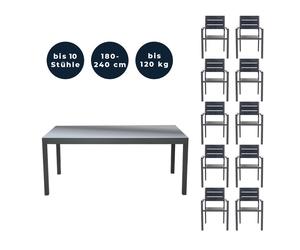 HOME DELUXE - Table de jardin extensible - SOL - env. 180 (240) x 90 x 75 cm - avec 10 chaises, accessoires inclus I Mobilier de jardin Table extensible Ensemble pour balcon