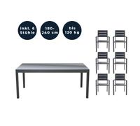 HOME DELUXE - Table de jardin extensible - SOL - env. 180 (240) x 90 x 75 cm - avec 6 chaises, accessoires inclus I Mobilier de jardin Table extensible Ensemble pour balcon
