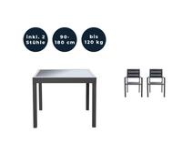 HOME DELUXE - Table de jardin extensible - VERANO - env. 90 (180) x 90 x 75 cm - 2 chaises incluses, structure en aluminium, plateau en verre, accessoires inclus I Meubles de jardin Table extensible E