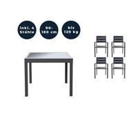 HOME DELUXE - Table de jardin extensible - VERANO - env. 90 (180) x 90 x 75 cm - avec 4 chaises, structure en aluminium, plateau en verre, accessoires inclus I Meubles de jardin Table extensible Ensem