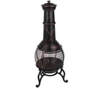 Home Discount® Chauffage de terrasse de Jardin Cheminée en Acier pour Barbecue Grille de Cuisson Cheminée Cheminée, Noir et Doré Antique, Grande