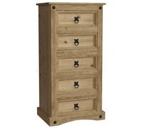 Home Discount Commode étroite Corona à 5 tiroirs - Pin ciré - Style Mexicain, Noir