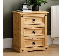 Home Discount Corona Table de chevet Coffre 3 tiroirs Pin ciré
