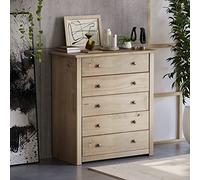 Home Discount Panama Commode à 5 tiroirs Pin Massif ciré Finition chêne