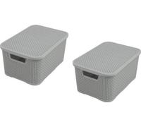 Home Essential Set de 2 paniers rouges en plastique avec couvercle en polypropylène sans bisphénol A (BPA), gris clair, taille L (19 litres)