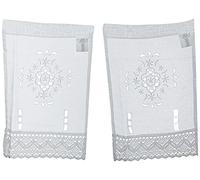 Home Fashion Image de fenêtre en Lin - Broderie perforée - Tissu - Blanc - 45 x 30 cm - 2