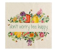 HOME FASHION Lot de 20 serviettes Be Happy - 33 x 33 cm - Papier printemps - Imprimé d'un côté - Motif coloré - Dos en quart - Idéal pour la technique de découpage et le découpage