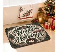 Home for The Holidays Tapis de salle de bain avec citation de Noël 50,8 x | Illustration de camion vintage, tapis de sol de salle de bain, accents d'arbre de pin, motif couronne de vacances