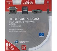 Home Gaz - 164723 Tube Butane/Propane 1 m - 2 Colliers Fournis - Blanc - ø6x12