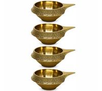 HOME GENIE Small Brass Diya for Pooja | Traditional Oil Lamp | 5.5 x 3 cm | Height 2.2 cm | 30g Pack of 4