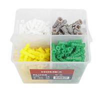HOME IT Work Assortiment de 650 Chevilles Nylon, 5 à 10 mm | 650 chevilles nylon en 4 diamètres : 5, 6, 8 et 10 mm, avec code couleur et coffret de rangement avec poignée