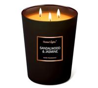 Home Lights Grande bougie parfumée en pot de luxe, cire de soja 100% naturelle, 33,51 oz, 3 mèches, très parfumée et longue durée, Bois de santal et jasmin